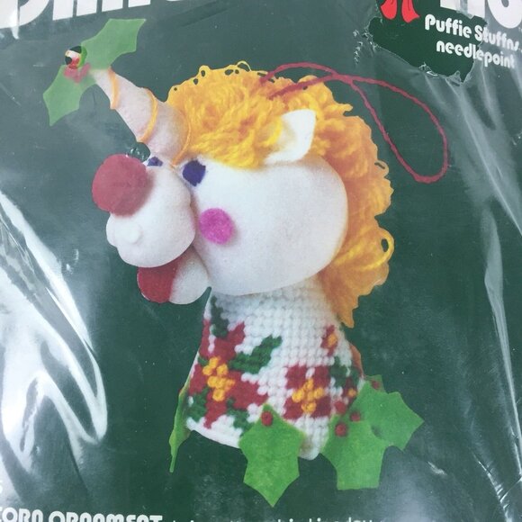 Unicorn Dimensions Needlepoint Kit Ornament 9025 Puffie Stuffns Vtg 5.5" High - Picture 2 of 6